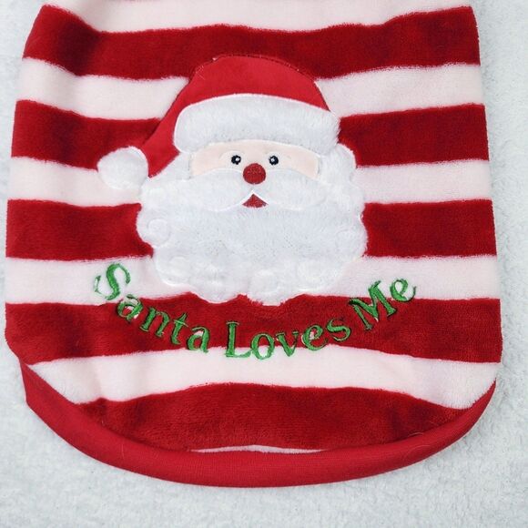 Santa Loves Me Fleece Dog Sweater Striped Size Large - Picture 4 of 8